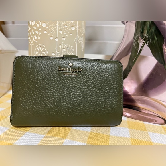 Handbags - Olive Green Pebbled Leather Kate Spade Lena Wallet